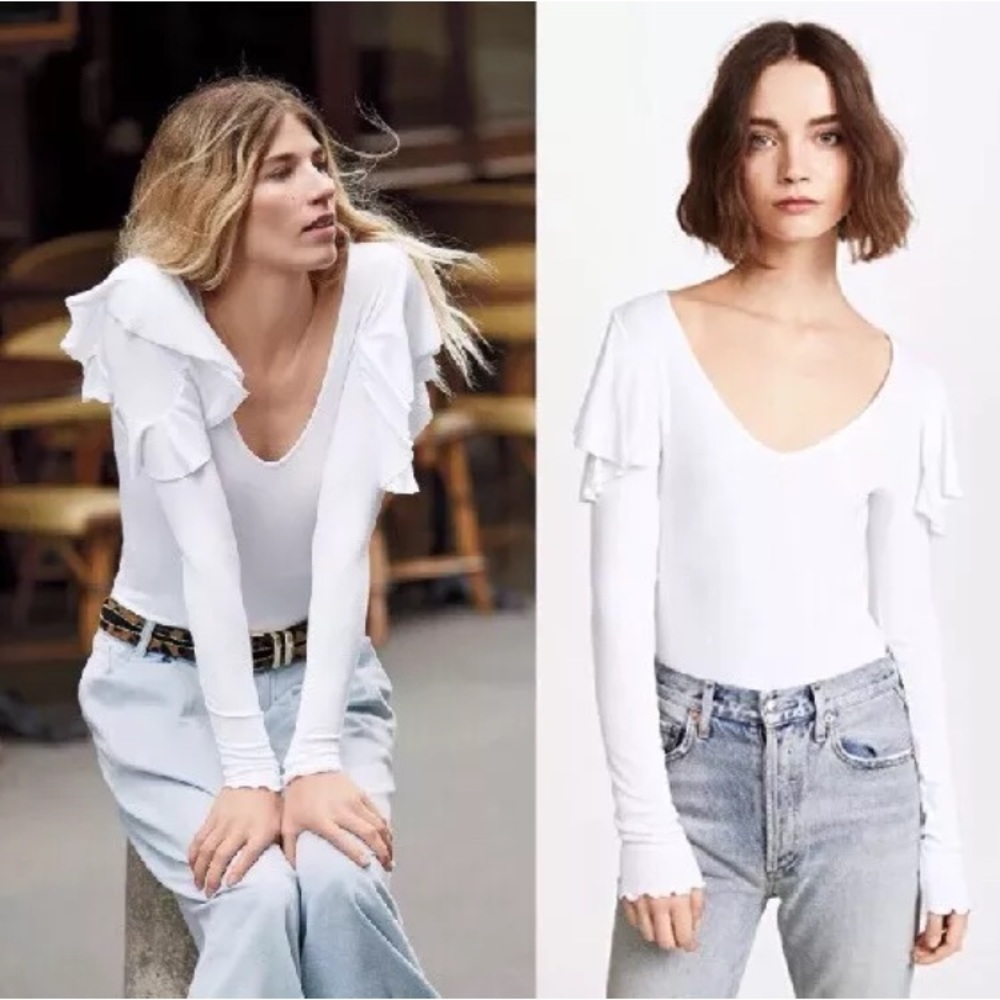 NEW $48 white ruffle blouse WE The Free large